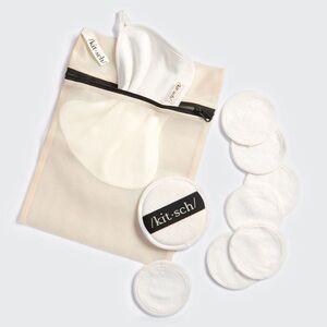 Kitsch Cream Reusable Cotton Rayon Rounds Towel Makeup Remover Set with Pouch
